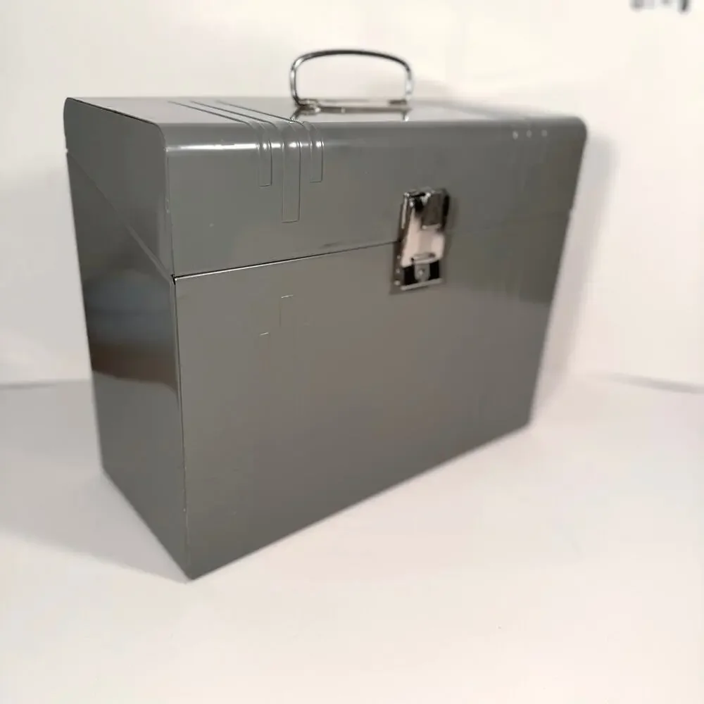 Vintage Metal File Box Gray 12.5” x 4.5” x 8.5”